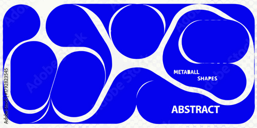 Dynamic blue metaball shapes flowing together on a textured white background abstract design