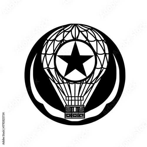 Hot air balloon carrying star icon expressing creativity dreams and journey toward achievement