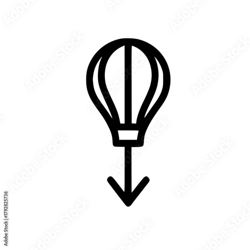 Creative hot air balloon vector with downward arrow element emphasizing descent and guidance