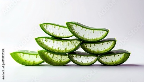 Wallpaper Mural Close-up of freshly cut aloe vera slices, showcasing their translucent gel interior and vibrant green outer skin, stacked in a visually appealing pyramid format Torontodigital.ca