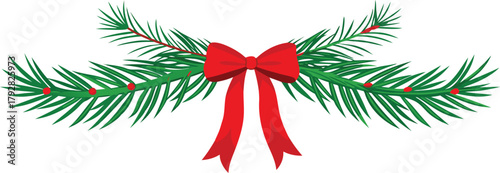 Adobe Illustrator Artwork  Christmas garlands and fir branches. Christmas decoration with pine cones, holly berries, glowing lights, ribbons. For holiday banners, cards, party posters. Transparent bac