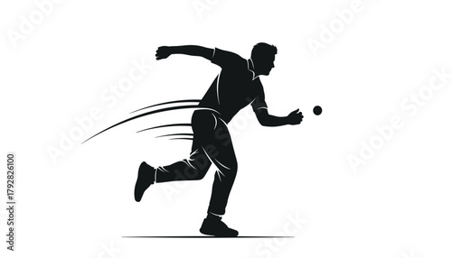Cricket Bowler Releasing the Ball Silhouette: Dynamic Action with Speed Trails, High-Energy Sports Vector Illustration of Fast Bowling 