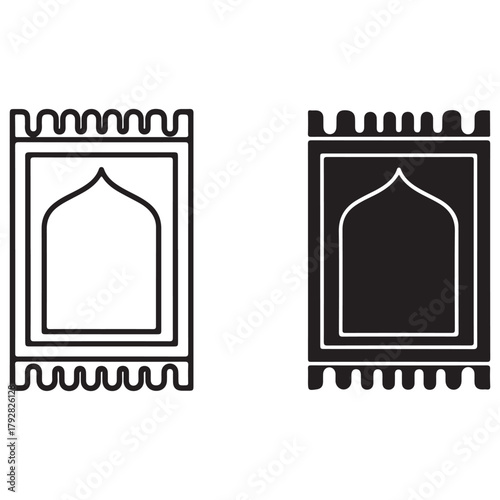 Islamic Prayer Mat Icons: Outline and Solid Silhouette