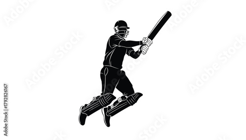 Cricket Batsman Playing a Shot Silhouette: Dynamic Action with Speed and Motion Blur, High-Energy Sports Vector Illustration 