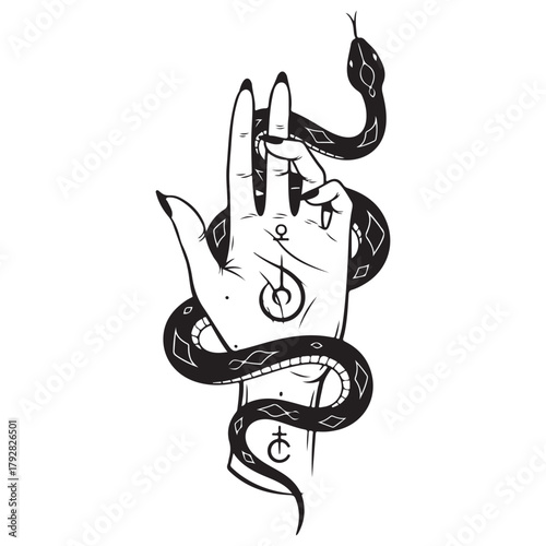 Mystical Hand with Serpent and Esoteric Symbols Illustration