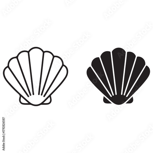 Two Seashell Icons: Outline and Solid Fill