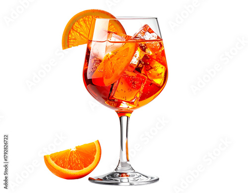 Refreshing orange cocktail with ice and citrus slices