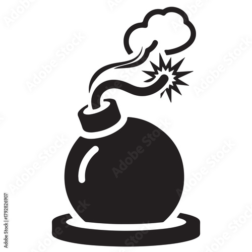 Black Bomb Icon with Smoke and Spark Detail