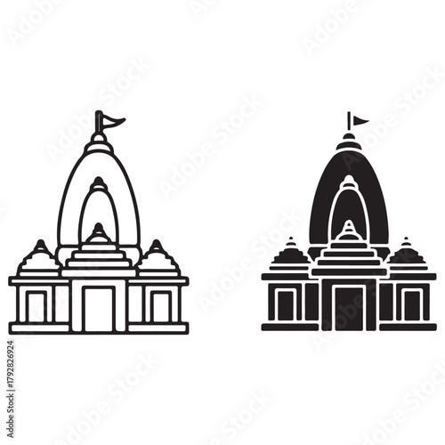 Traditional Temple Icon Silhouette and Outline