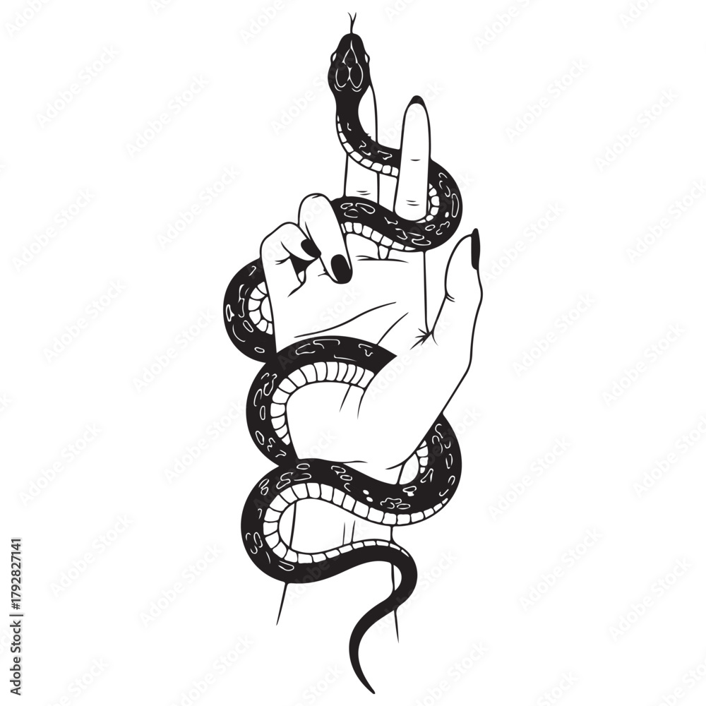 Fototapeta premium Snake Wrapped Around Hand, Symbolizing Power and Mysticism