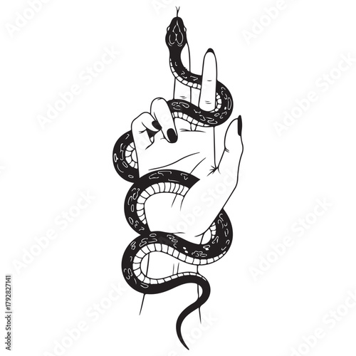 Snake Wrapped Around Hand, Symbolizing Power and Mysticism