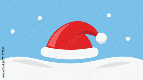 Santa hat on snow background vector icon.