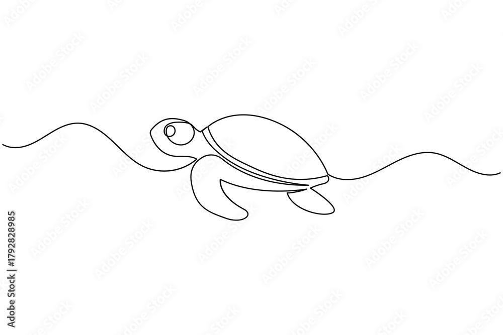 Obraz premium Sea turtle single line art aquatic animal concept design