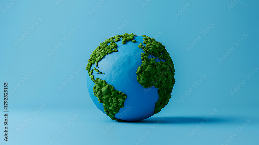 Fototapeta premium Fuzzy Green Earth on Blue