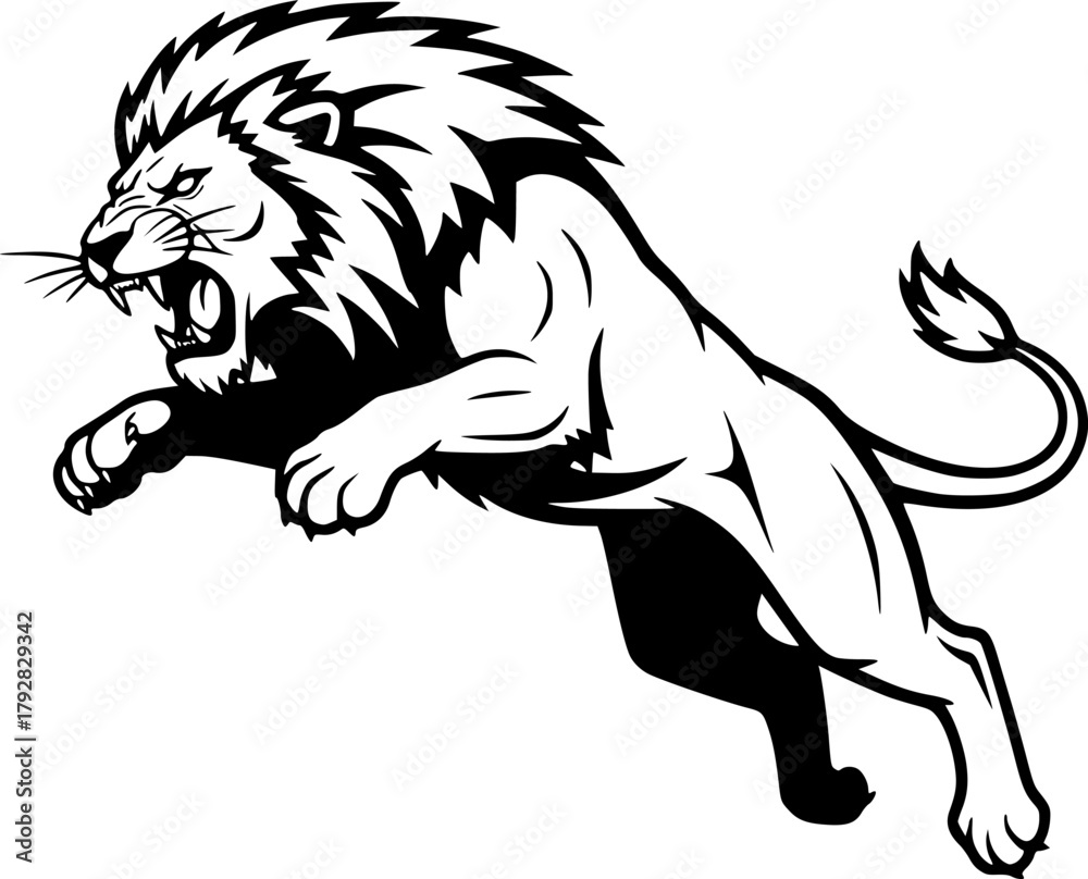 Obraz premium angry lion in a jump line art silhouette vector illustration 