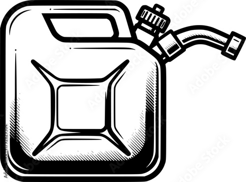 Black and White Detailed Vector Illustration of a Gas Can
