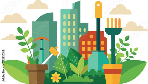 Vector icon of modern urban gardening tools realistic style.