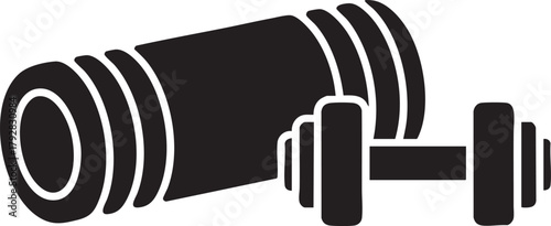 Foam Roller and Dumbbell Silhouette Icon – Fitness Equipment Vector