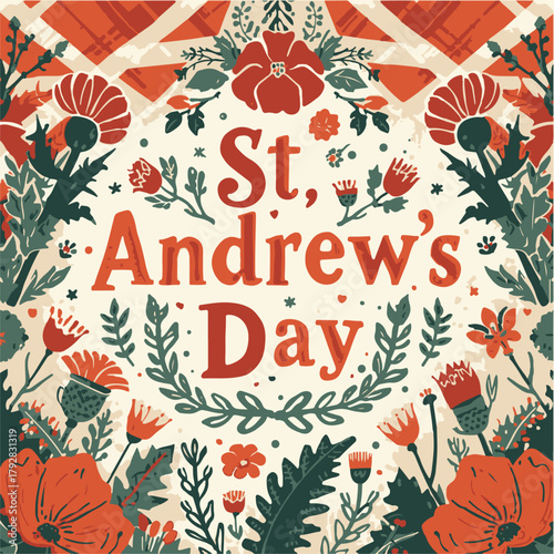 St Andrew's Day illustration with flower theme.