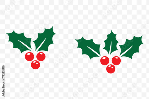 Holly berry icons set, Chritmas logo wirh holly berries