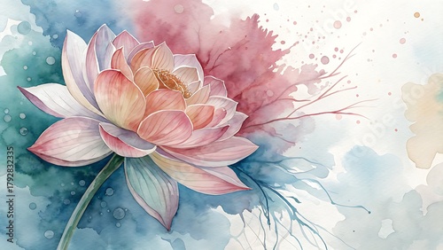 Watercolor Painting of a Lotus Flower with Delicate Petals
