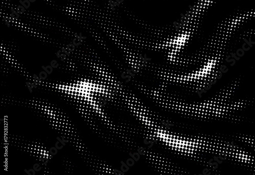Bilde på lerret Abstract black and white halftone pattern featuring flowing waves of dots and hi