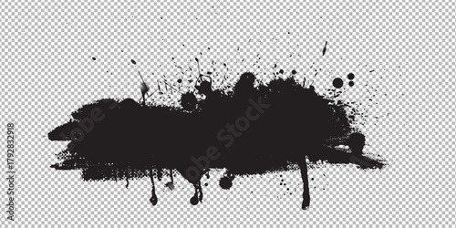 Punk sponge stamps, splatter sprinkles texture. Grunge paint stroke design. Horizontal Halloween frame border 