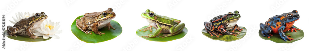 Fototapeta premium Frogs on lily pads transparent background 
