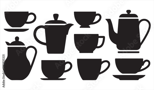 Black silhouette bundle of hot drink containers for menu and branding