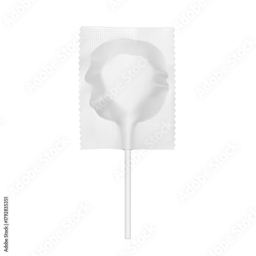 A lollipop hard candy in packaging mockup . Vector illustration isolated on white background. Ready for your design. EPS10.