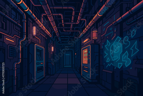 Alleyway neon typography surfaces icon chrome vector no lights chinese punctuation cyberpunk