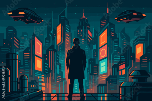 Vector no balanced marks cityscape view style rooftop cyberpunk neon chinese colors