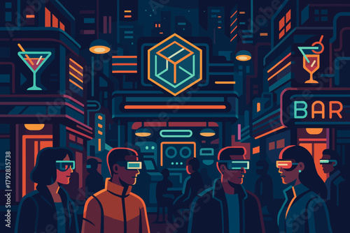 Reality icon vector futuristic citizens nightlife no scene punctuation flat cyberpunk art