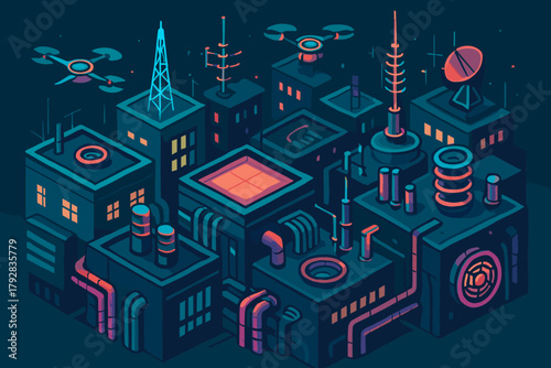 Icon style emojis skyline no punctuation illumination clean aesthetics characters cyberpunk vector