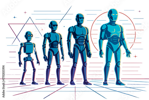 Surfaces numbers evolution aesthetics no robotics vector neon bubbles icon text fusion