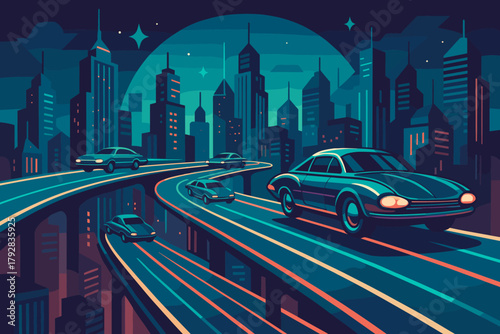 Surfaces characters futuristic flying marks car smoothly fusion text vector icon balanced