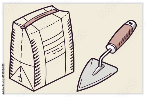 Building and Construction Industry Illustration Set Workers, Tools, and Architecture Vectors