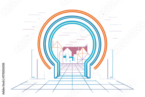 Rings icon portal landscape aesthetics neon advanced punctuation vector captions text no