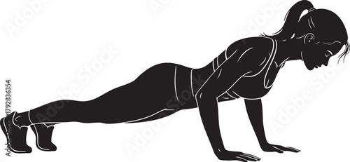 Woman doing push-up exercise silhouette