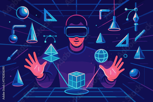 Vector flat text art no creation icon studio holographic emojis building symmetry