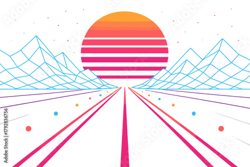 Grid neon speech icon along balanced aesthetics no vector highway synthwave bubbles