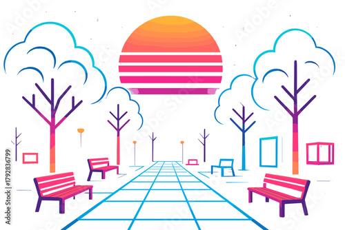 Vector typography no style park chinese glowing any neon futuristic icon art