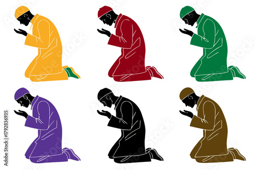 Islamic Prayer Silhouette Pack – Muslim Worship Vector Set, Religious Faith Clipart Collection