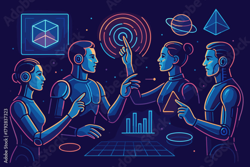 Neon cybernetic typography interaction surfaces vector icon bubbles text balanced no hologram