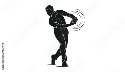 Cricket Bowler in Action: Dynamic Delivery Pose Silhouette, High-Contrast Vector Graphic 