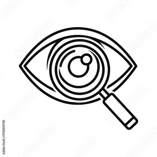 Magnifying glass over an eye, symbolizing vision, research, and discovery