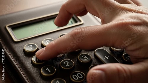 Hand Calculating on Retro Calculator, Illustrating Financial Operations and Precision, Numeric