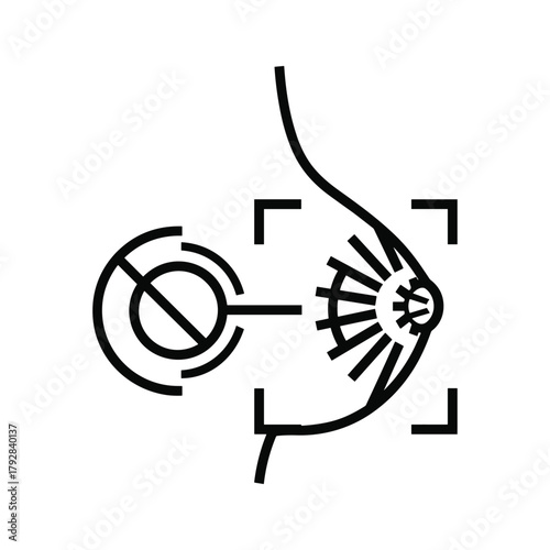 Mammography screening icon with breast and targeting square on a