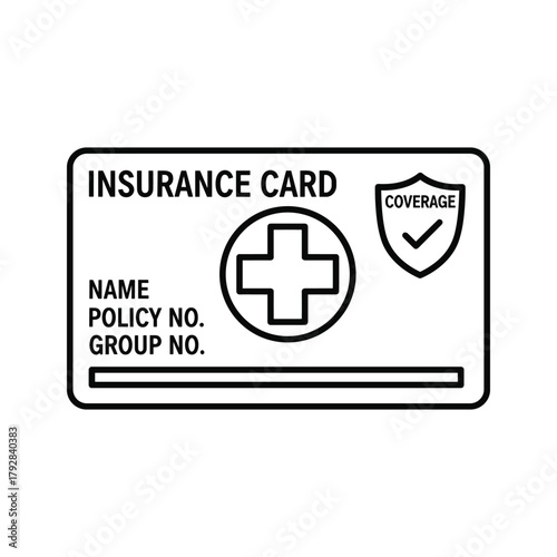 Health insurance card with medical cross symbol and coverage icon
