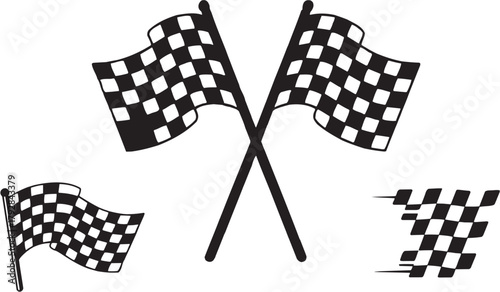 Racing flag vector icons – checkered flags, start and finish line symbols for motorsport. Editable stroke.